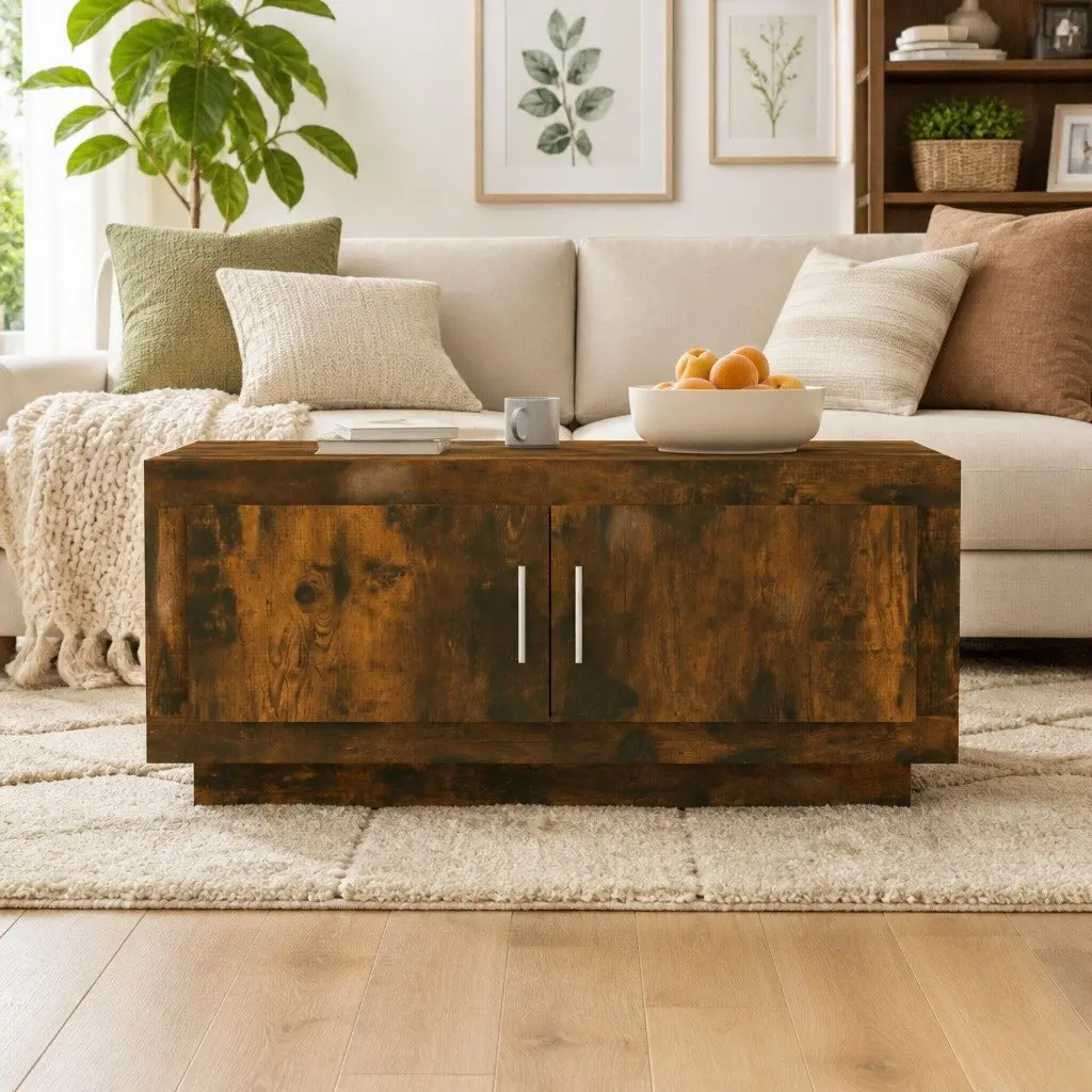 Coffee Table Brown Engineered Wood Living Room Storage Display