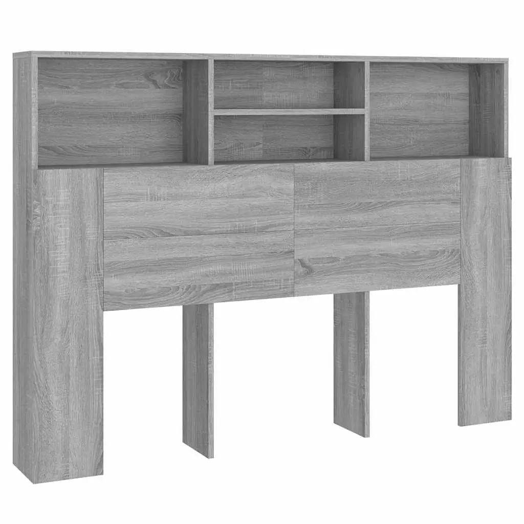 Headboard Cabinet Grey 140 cm Wall-Mounted Storage Compartments Bookcase