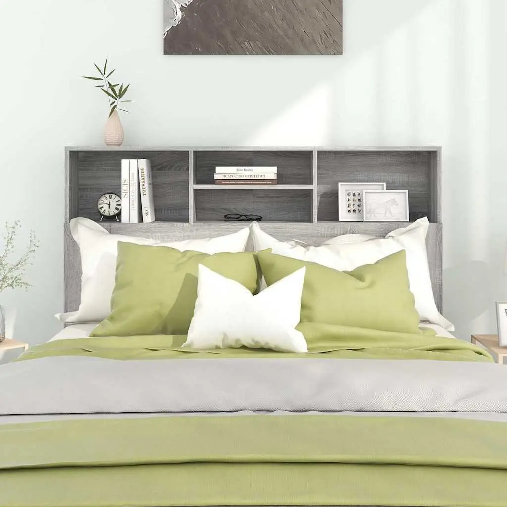 Headboard Cabinet Grey 140 cm Wall-Mounted Storage Compartments Bookcase