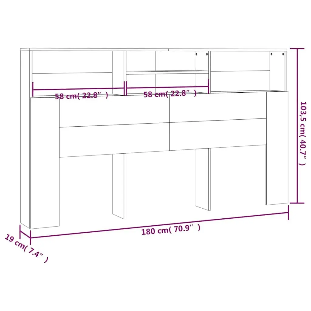 Headboard Cabinet Brown 180cm Wall-Mounted Storage Bookcase