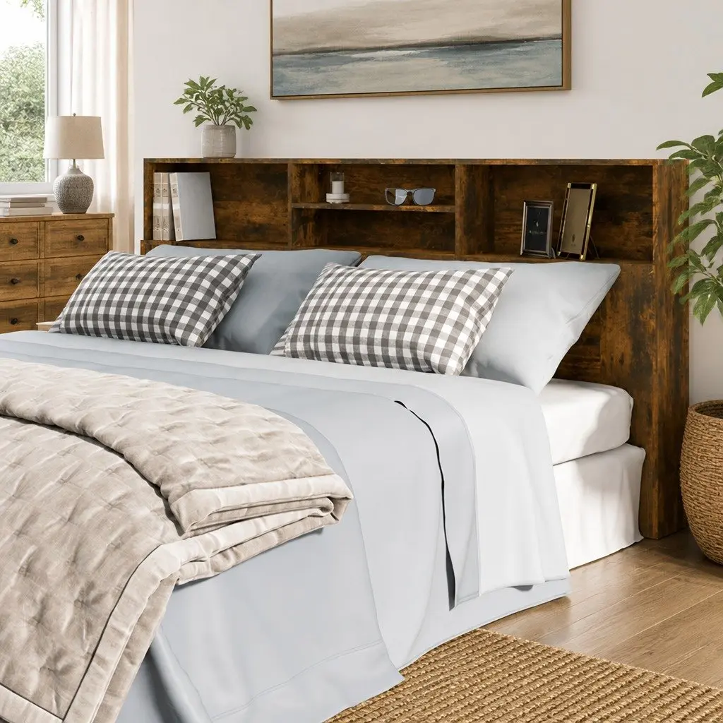Headboard Cabinet Storage Brown 200 cm Wall-Mounted Bedroom Organiser