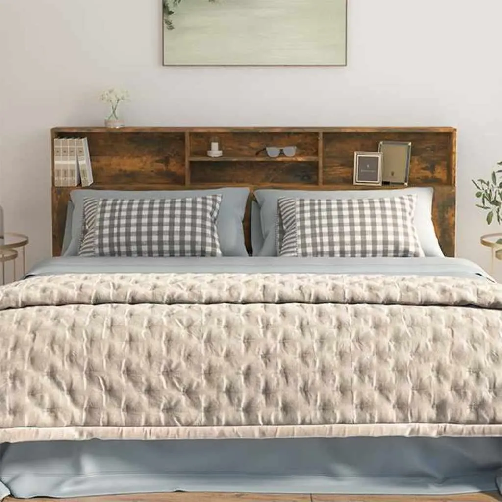 Headboard Cabinet Storage Brown 200 cm Wall-Mounted Bedroom Organiser