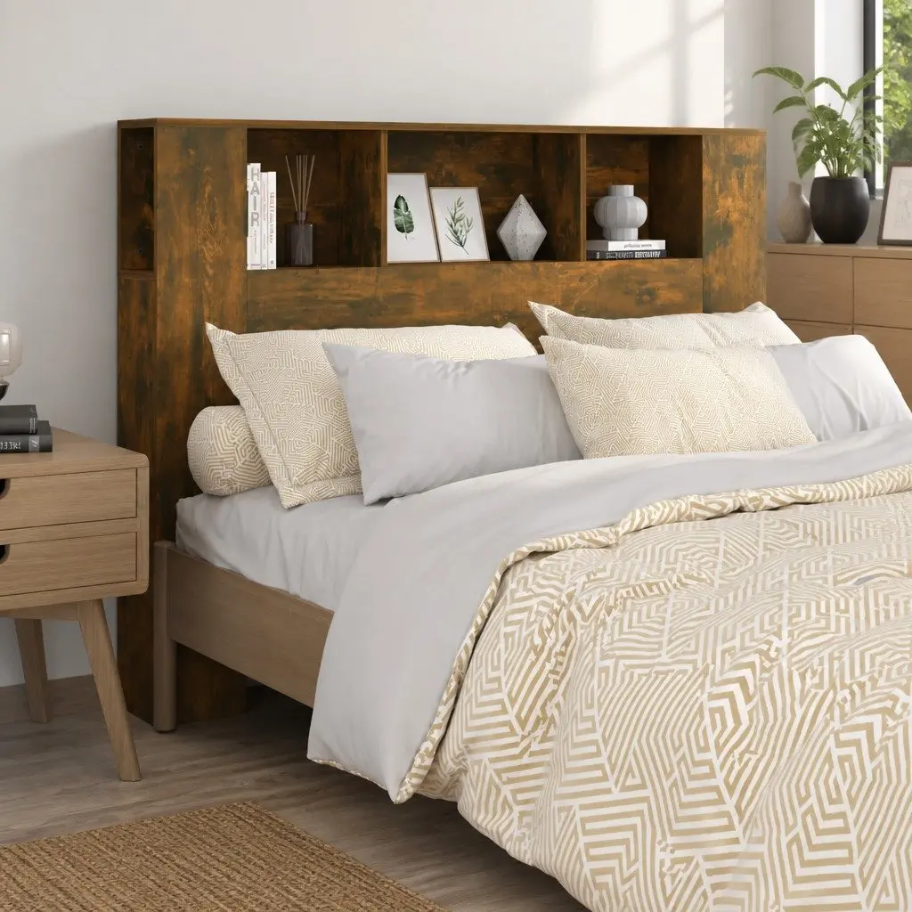 Wall-Mounted Headboard Cabinet with Five Compartments