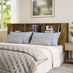 Compact Headboard Cabinet: Smoked Oak Brown, 220cm
