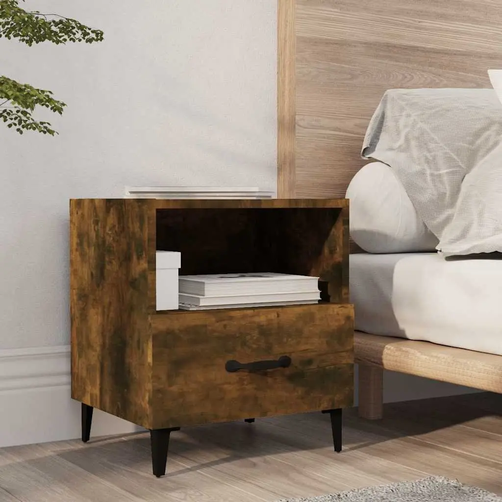 Bedside Cabinets Brown 2 Piece Engineered Wood Nightstands with Drawers and Shelves for Storage