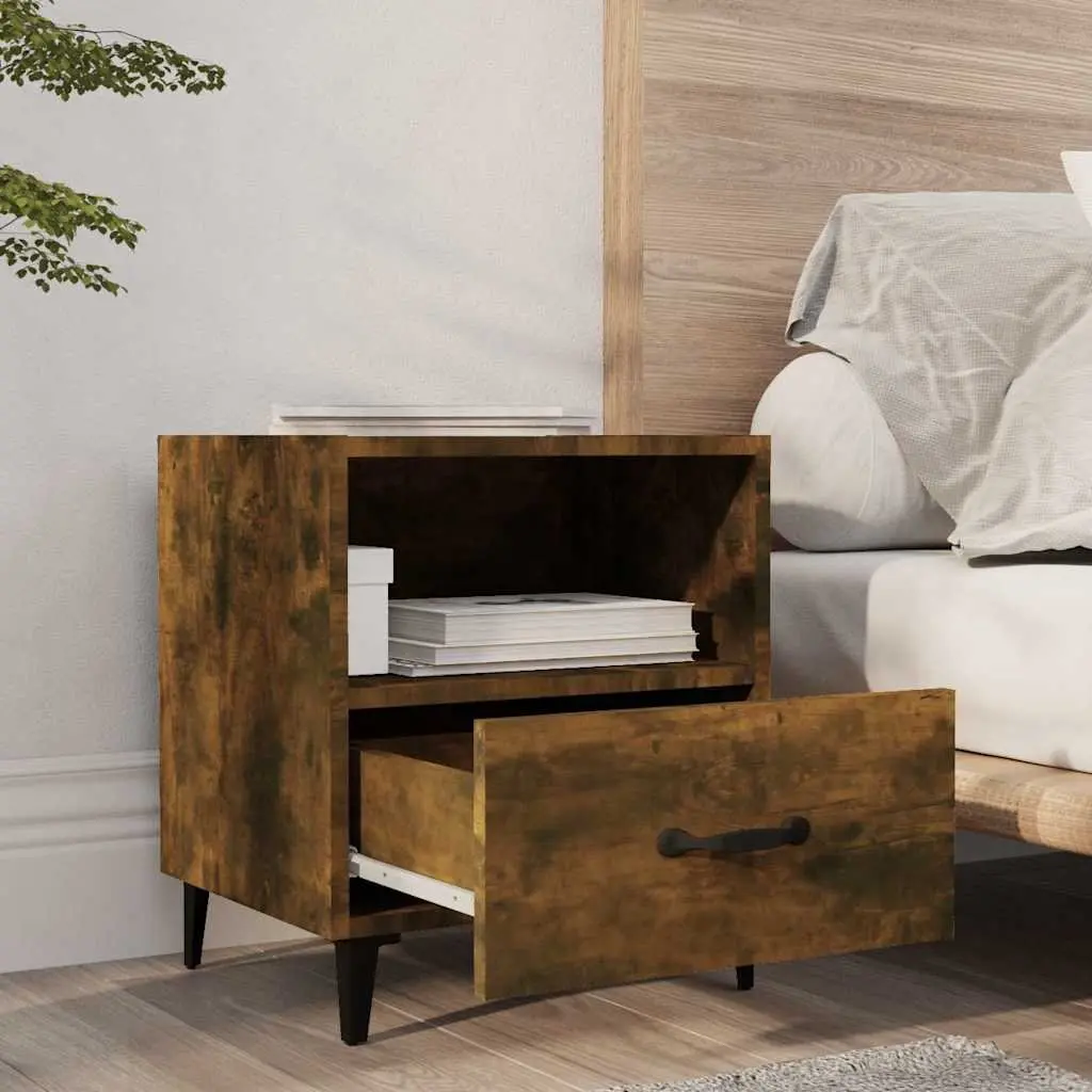 Bedside Cabinets Brown 2 Piece Engineered Wood Nightstands with Drawers and Shelves for Storage