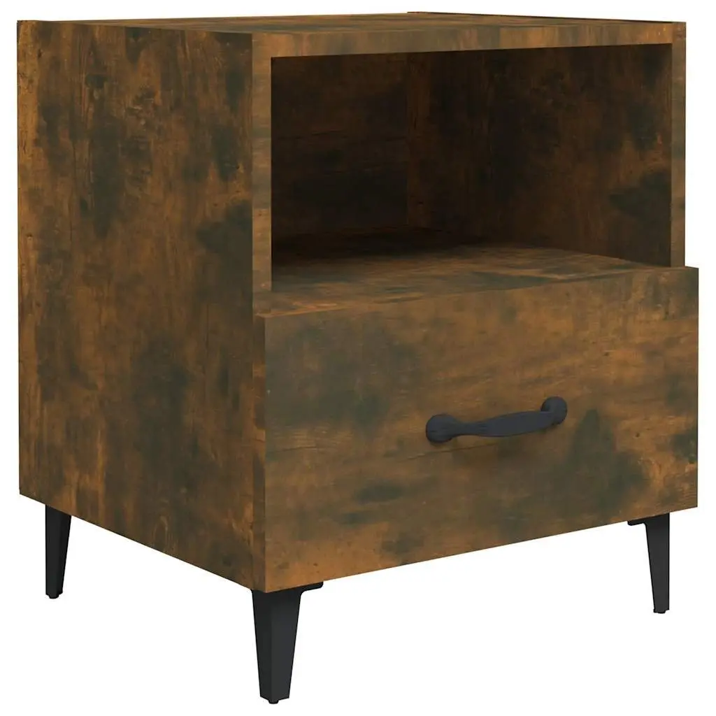 Bedside Cabinets Brown 2 Piece Engineered Wood Nightstands with Drawers and Shelves for Storage