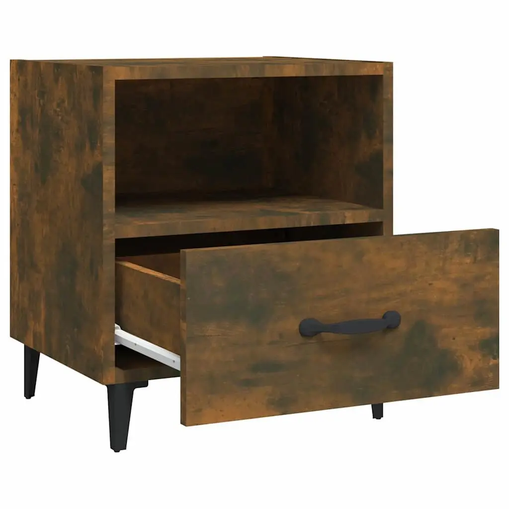 Bedside Cabinets Brown 2 Piece Engineered Wood Nightstands with Drawers and Shelves for Storage