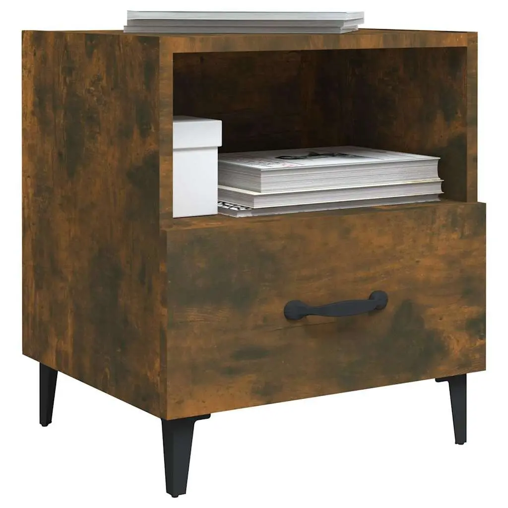Bedside Cabinets Brown 2 Piece Engineered Wood Nightstands with Drawers and Shelves for Storage