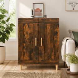 Sideboard Storage Cabinet Brown Smoked Oak Engineered Wood Living Room Furniture