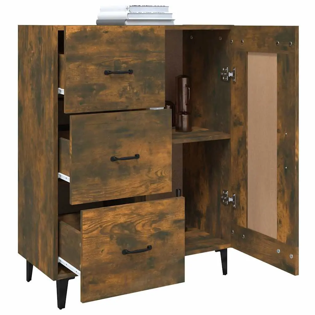 Sideboard Brown Engineered Wood 69.5x34x90cm Storage Cabinet with Multiple Compartments for Living Room