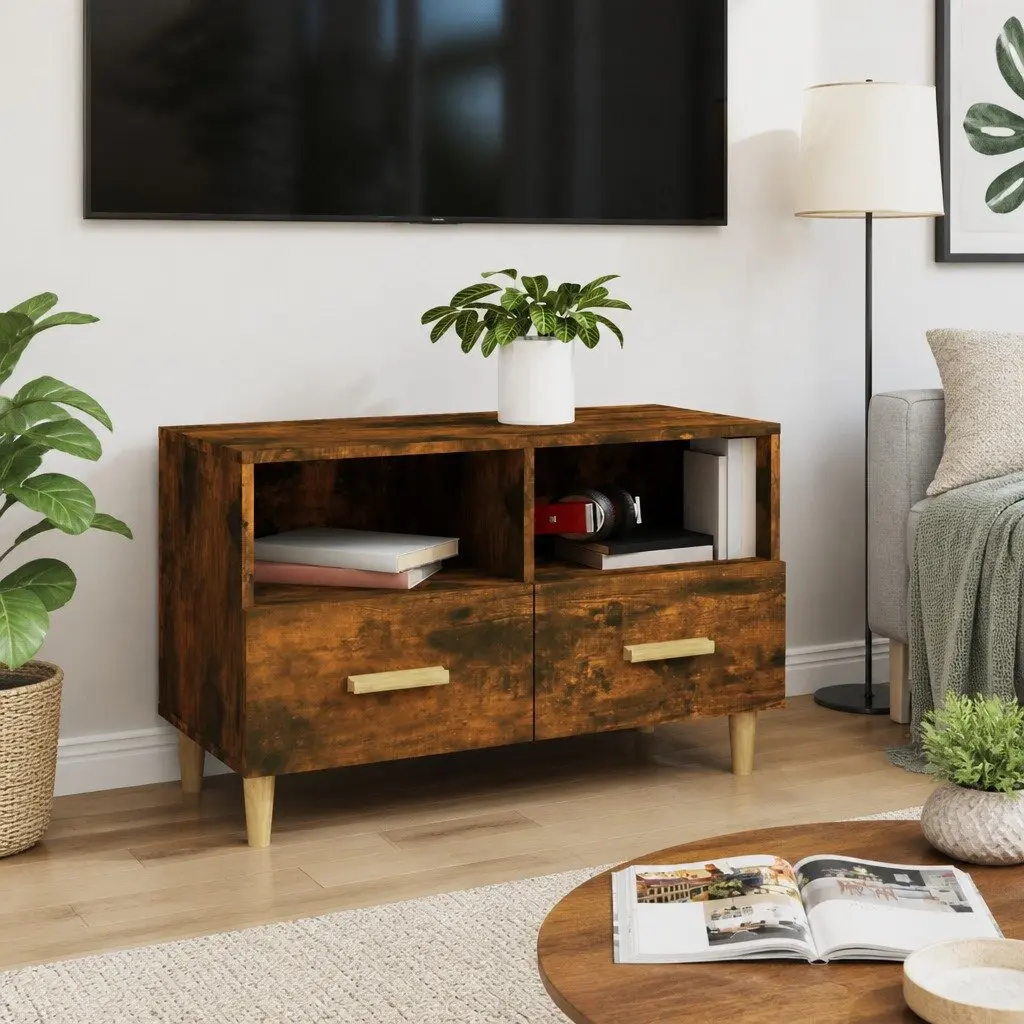 TV Cabinet Smoked Oak 80x36x50cm Engineered Wood with Drawers and Compartments