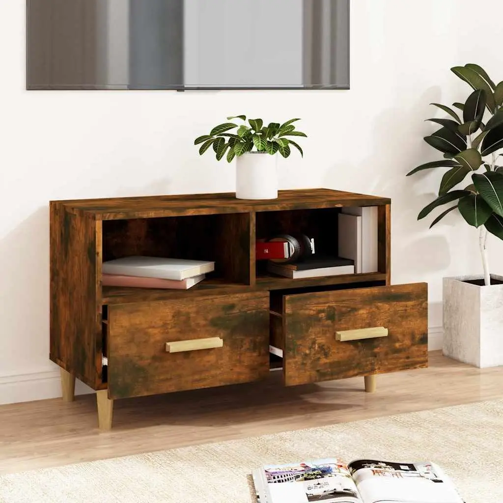 TV Cabinet Smoked Oak 80x36x50cm Engineered Wood with Drawers and Compartments