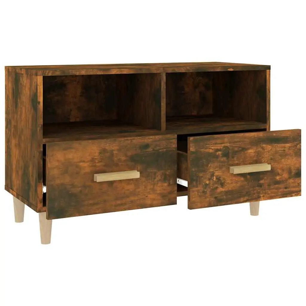 TV Cabinet Smoked Oak 80x36x50cm Engineered Wood with Drawers and Compartments