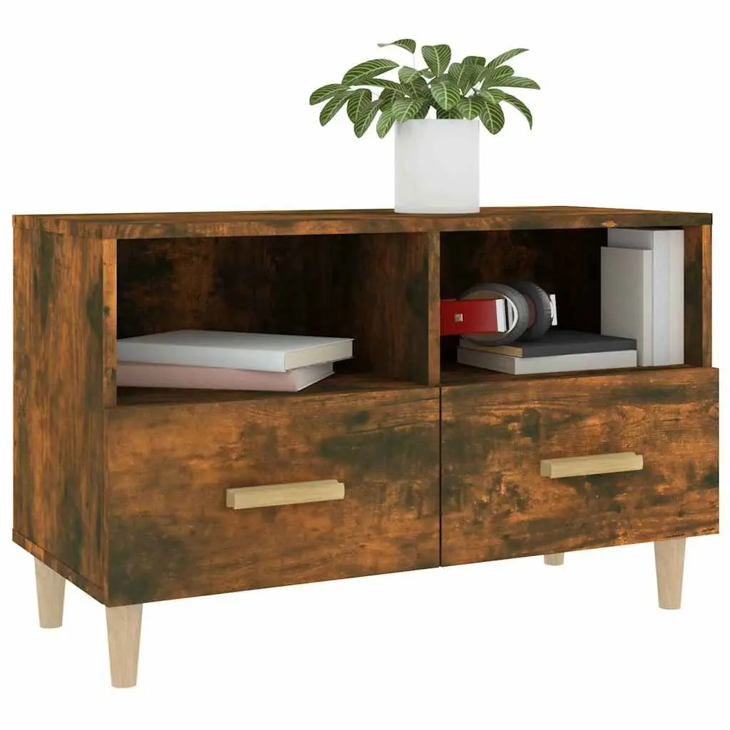 TV Cabinet Smoked Oak 80x36x50cm Engineered Wood with Drawers and Compartments