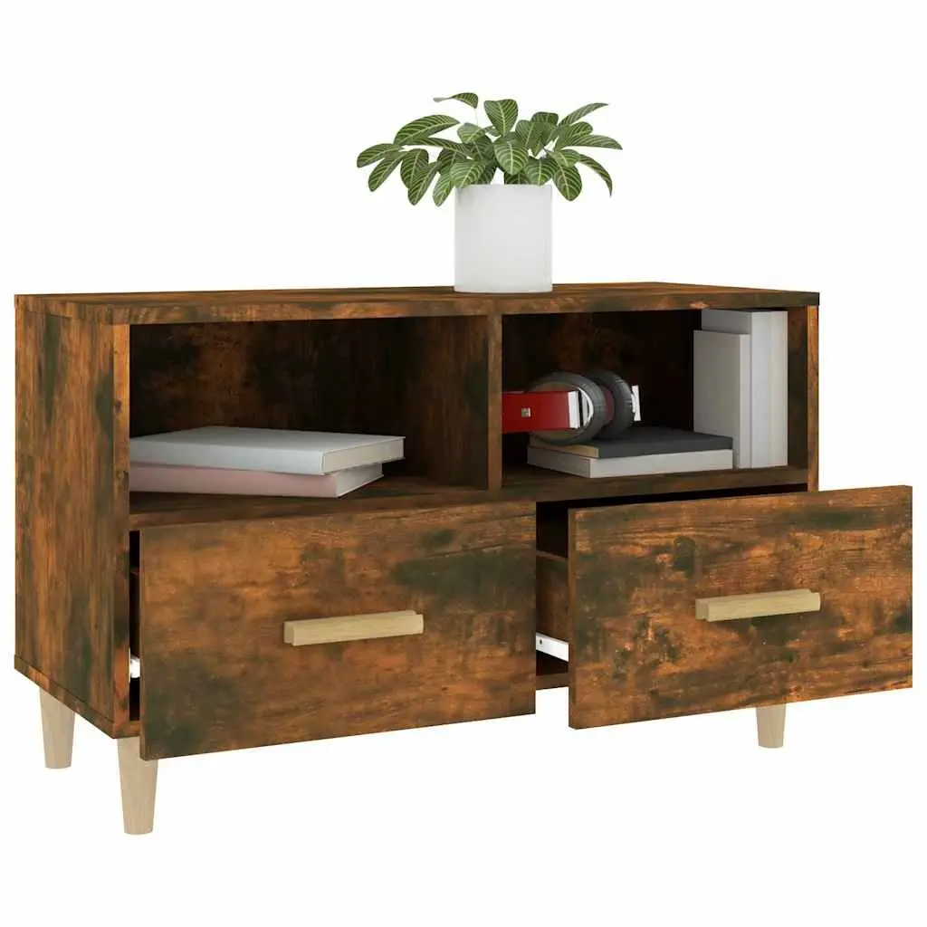 TV Cabinet Smoked Oak 80x36x50cm Engineered Wood with Drawers and Compartments