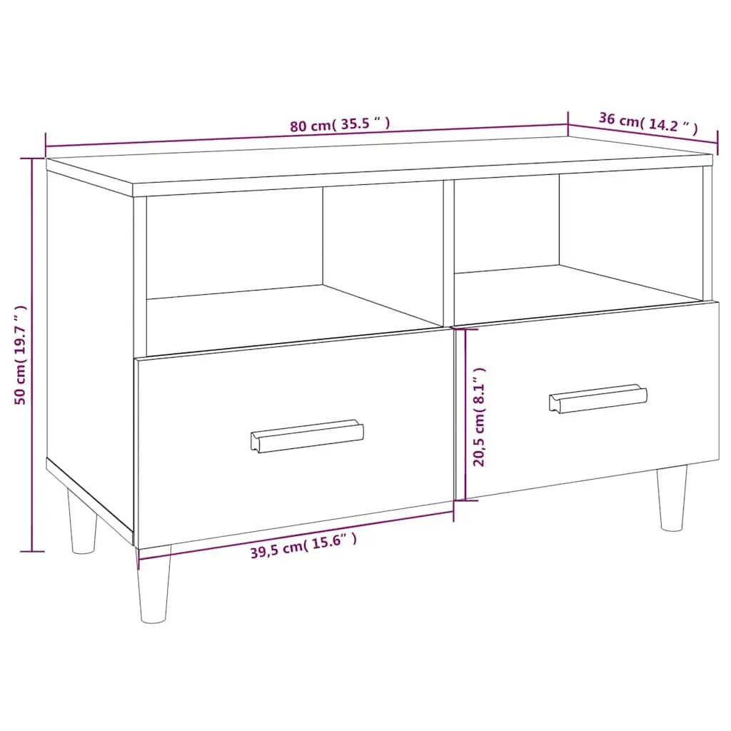 TV Cabinet Smoked Oak 80x36x50cm Engineered Wood with Drawers and Compartments