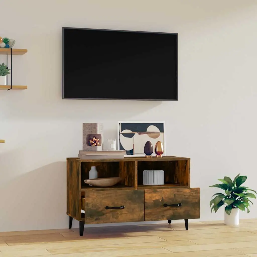 TV Cabinet Brown Engineered Wood Storage Drawers Compartments Sturdy Top