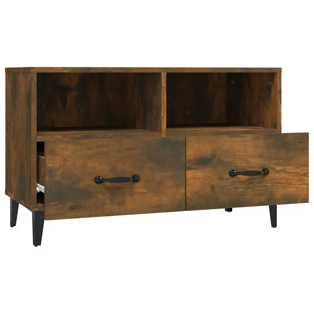 TV Cabinet Brown Engineered Wood Storage Drawers Compartments Sturdy Top