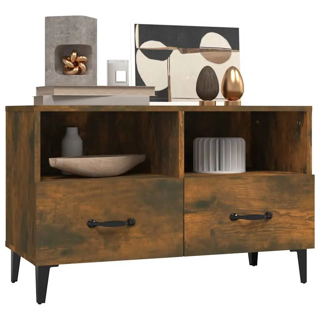 TV Cabinet Brown Engineered Wood Storage Drawers Compartments Sturdy Top