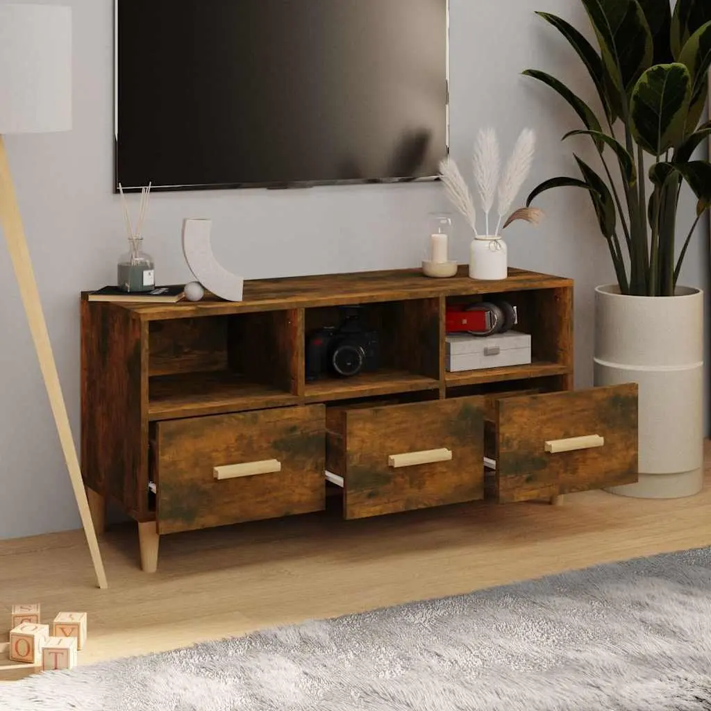 Brown Engineered Wood TV Cabinet Storage Unit with Drawers and Compartments 102 x 36 x 50 cm