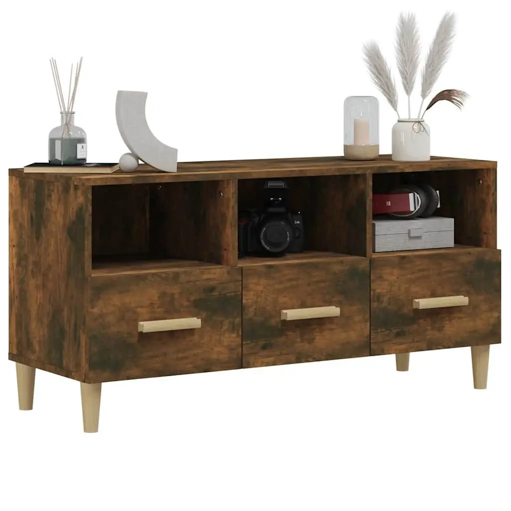 Brown Engineered Wood TV Cabinet Storage Unit with Drawers and Compartments 102 x 36 x 50 cm