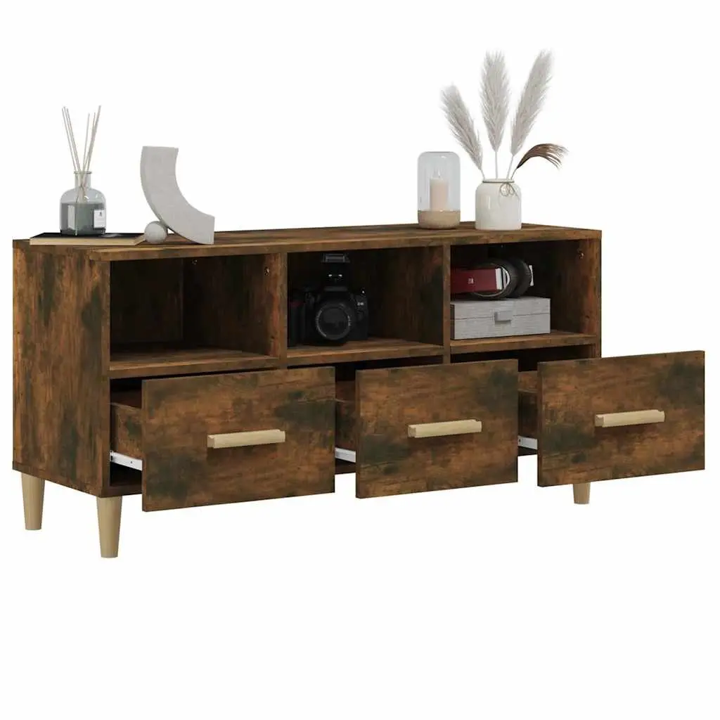 Brown Engineered Wood TV Cabinet Storage Unit with Drawers and Compartments 102 x 36 x 50 cm