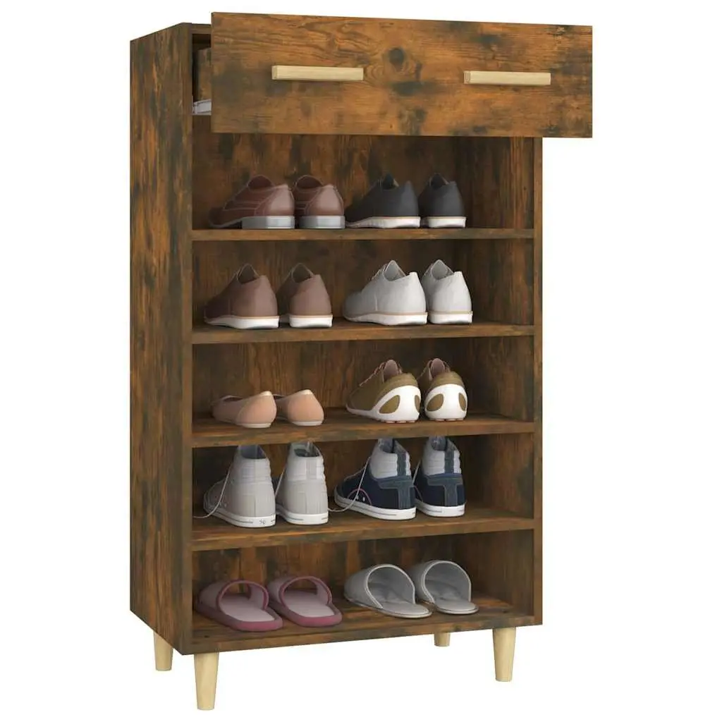 Shoe Cabinet Brown Storage Organiser 5 Compartments Drawer Engineered Wood