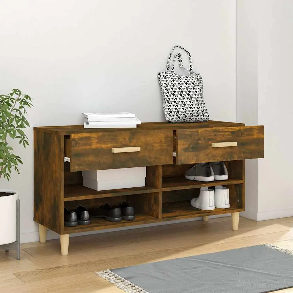 Shoe Cabinet Brown Engineered Wood 2 Drawers 4 Compartments Storage Organiser Furniture