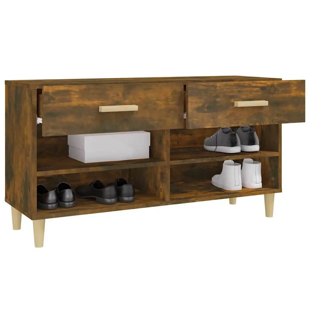 Shoe Cabinet Brown Engineered Wood 2 Drawers 4 Compartments Storage Organiser Furniture
