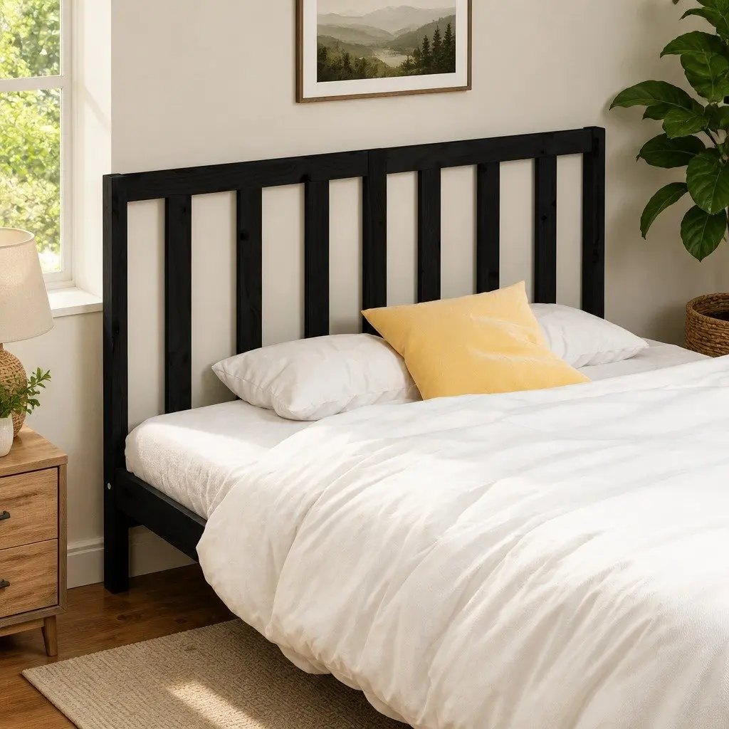 Wooden Bed Headboard Black 141cm Solid Pine Wood Suitable for Bedroom Interiors