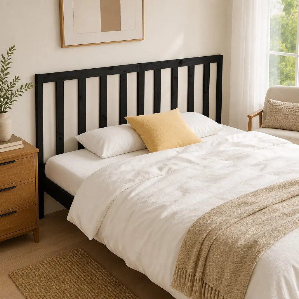 Bed Headboard Black 186cm Solid Pine Wood Back Support