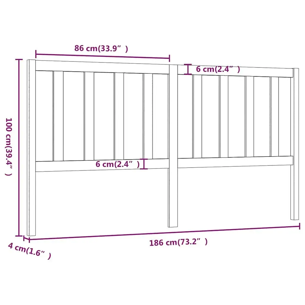 Bed Headboard Black 186cm Solid Pine Wood Back Support