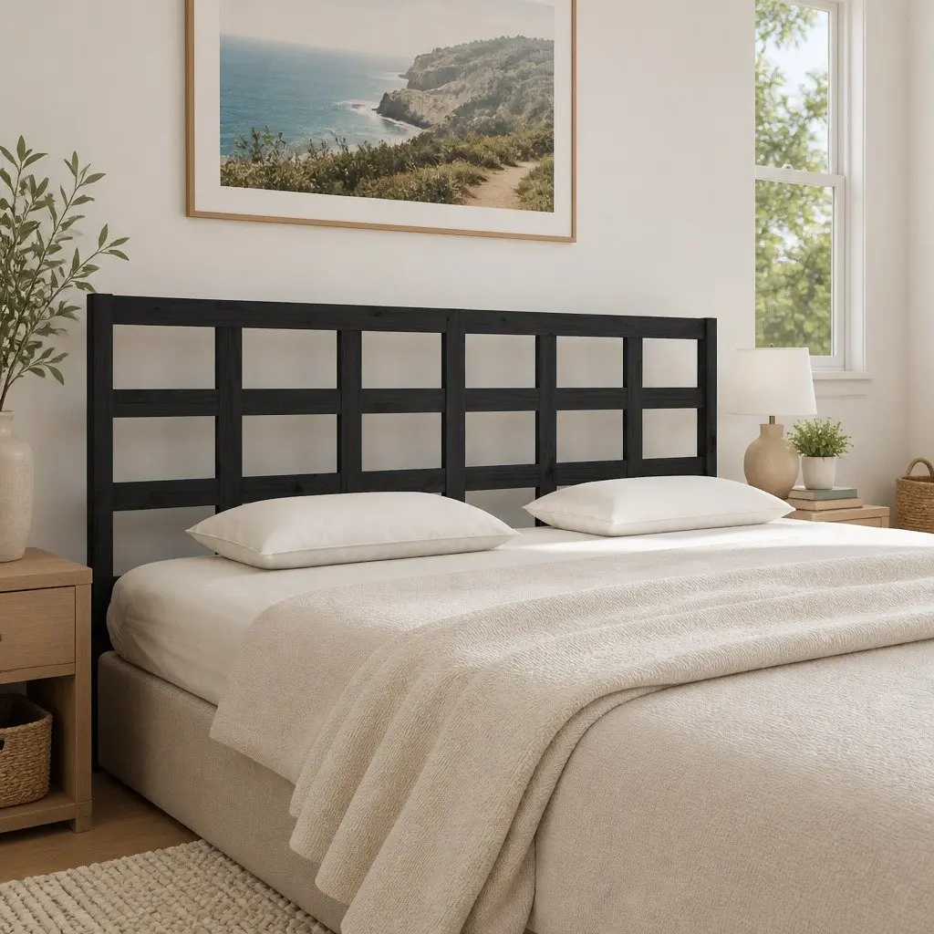 Solid Pine Wood Black Headboard