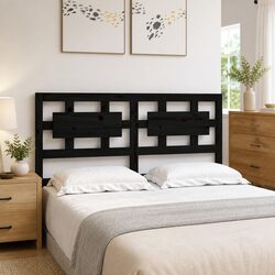 Bed Headboard Black 185.5 cm Solid Wood Pine Wooden Bedroom Furniture Support