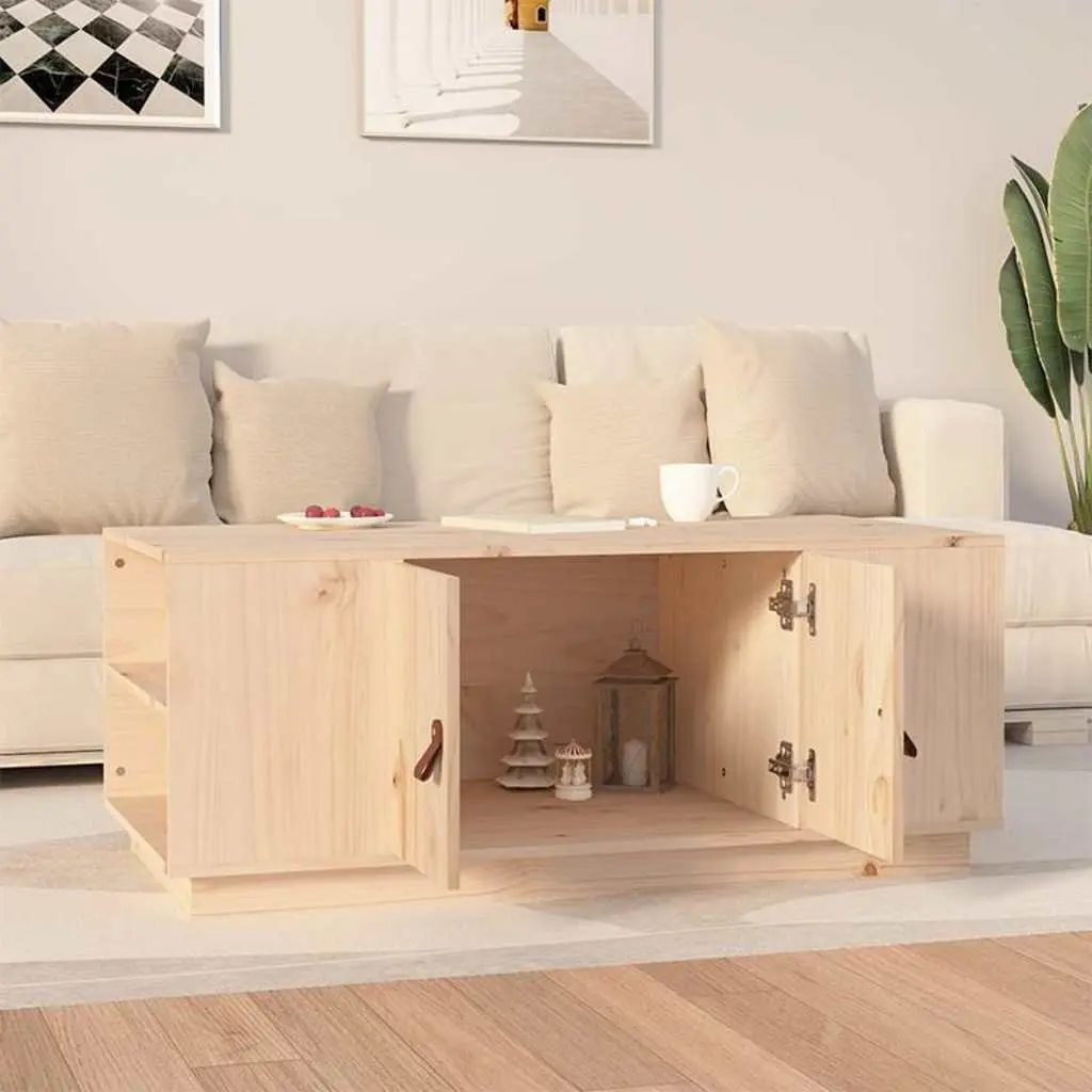 Solid Pine Wood Coffee Table Brown 100x50x41cm with Storage Compartment and Shelves