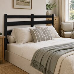 Concise and Reliable Black Slatted Pine Bed Headboard
