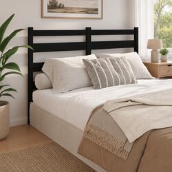 Concise Black 156cm Slatted Pine Bed Headboard