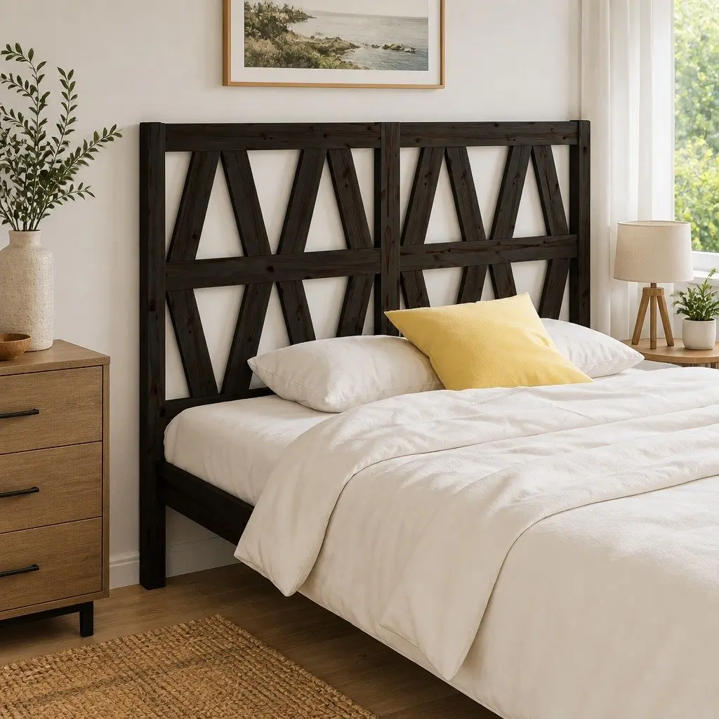 Bed Headboard Black 156cm Solid Pine Wood Slatted Design Bedroom Furniture