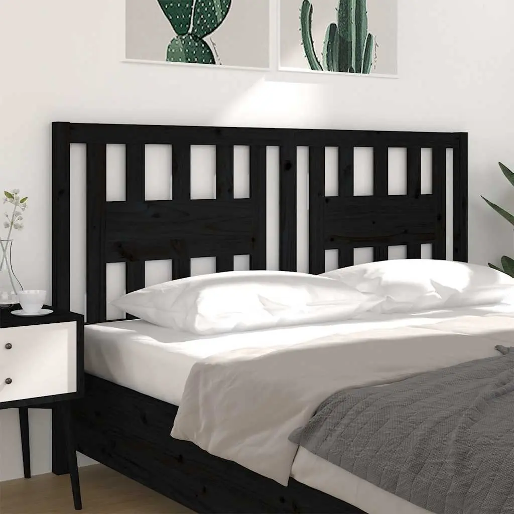 Wooden Bed Headboard 141 cm Black Solid Pine Wood Bedroom Furniture