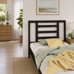 Black Slatted Headboard Made from Solid Pine Wood