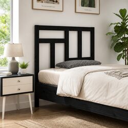 Sleek Black Bed Headboard Made of Solid Pine Wood