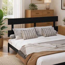 Bed Headboard Black 184cm Solid Wood Pine Bedroom Furniture Back Support