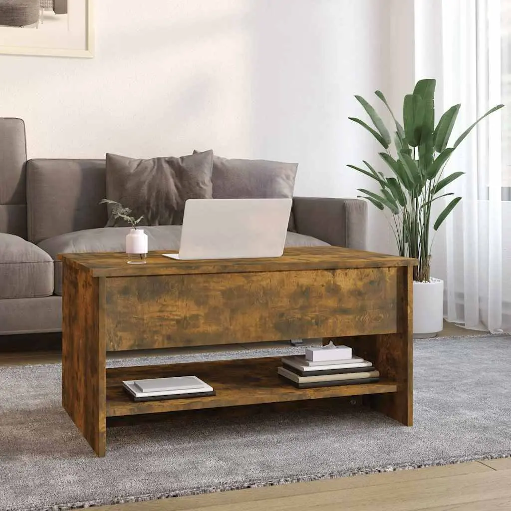 Coffee Table with Hidden Storage Smoked Oak Adjustable Liftable Top Modern