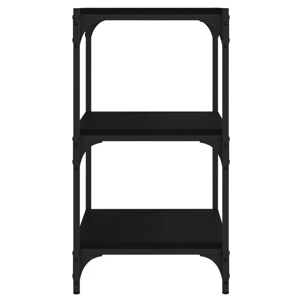 3 Tier Storage Shelf Black Engineered Wood Steel Frame Book Cabinet