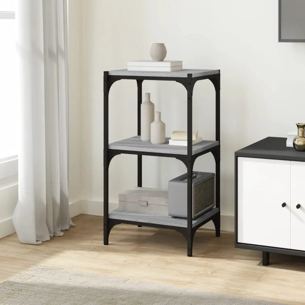 Book Cabinet Storage Shelves Grey Industrial Style 40x33x70.5 cm Engineered Wood Steel Frame