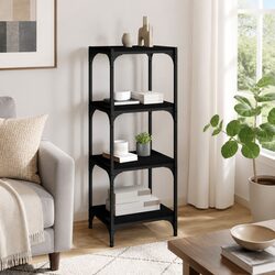 Concise Black Book Cabinet with 4 Shelves, Sturdy Build