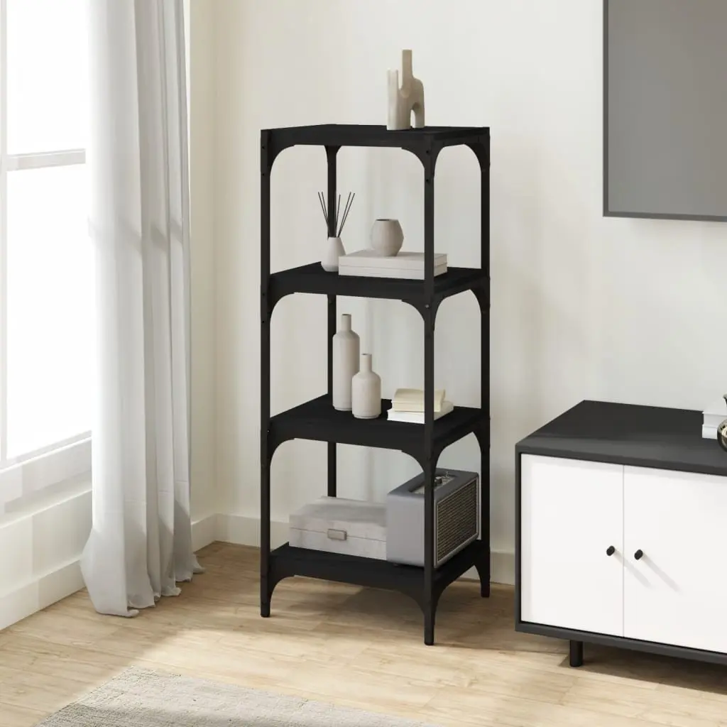 Book Cabinet 4 Shelf Black 40x33x100cm Industrial Style Engineered Wood with Steel Frame Storage Unit
