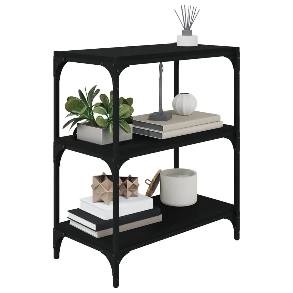 Industrial Style Black Book Cabinet 60x33x70.5cm 3 Shelves Engineered Wood and Steel Frame Storage Shelf
