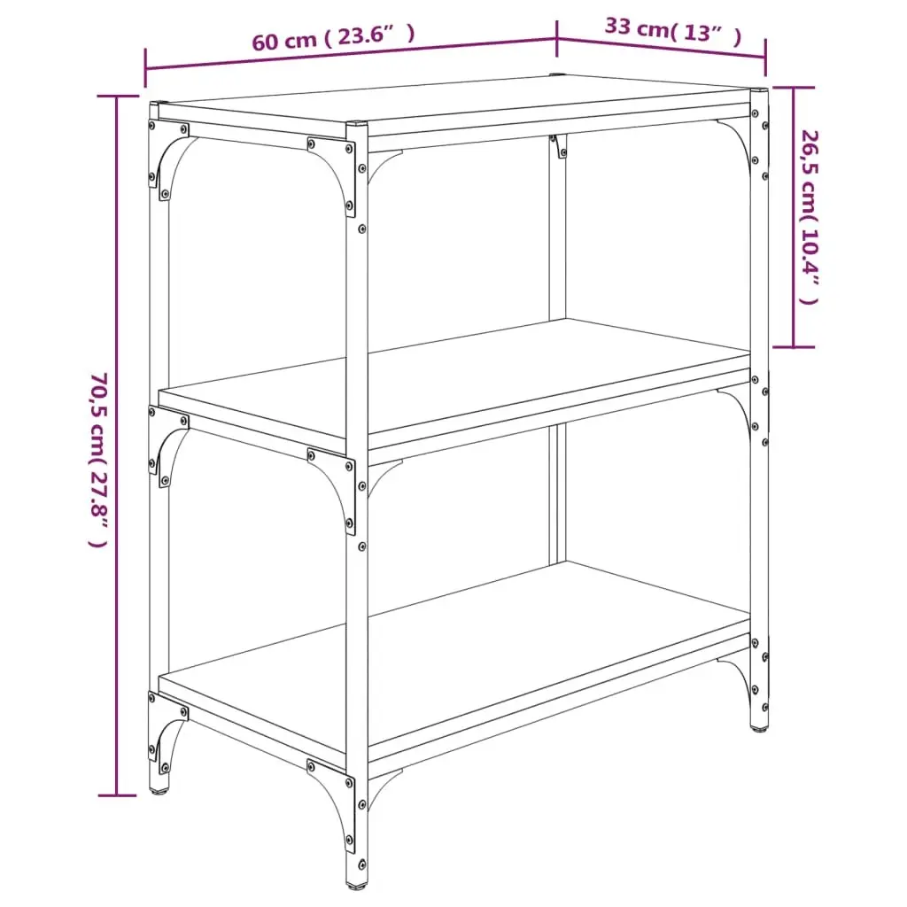 Industrial Style Black Book Cabinet 60x33x70.5cm 3 Shelves Engineered Wood and Steel Frame Storage Shelf